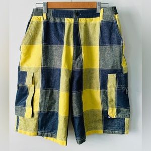 Yellow & Blue Patchwork Style Cargo Utility Shorts Size L